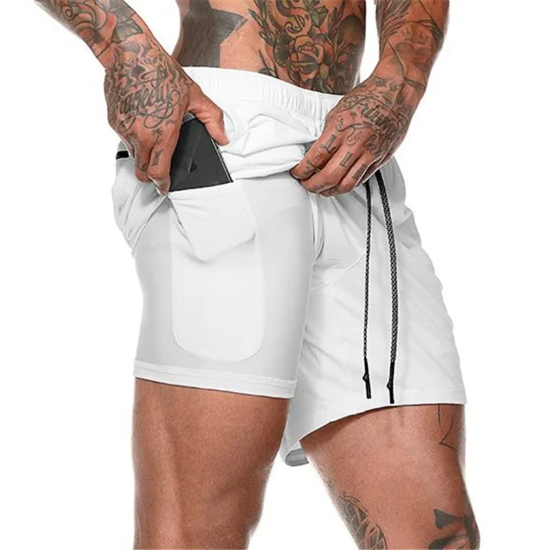 Men's 2-in-1 Running Shorts - Double Layer Athletic Gym Shorts for Training & Beach