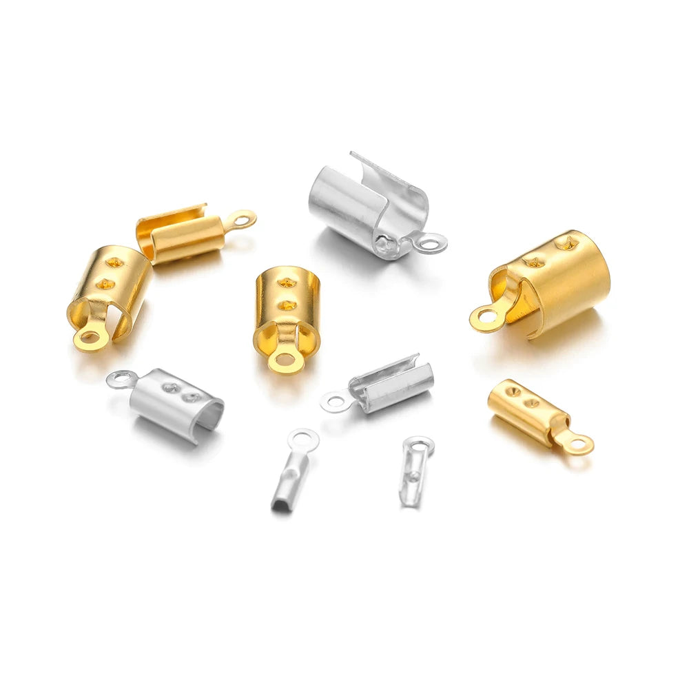 50pcs Stainless Steel High Quality Crimp End Beads Caps Leather Cord Clips for DIY Jewelry Making Necklace Connectors Supplies