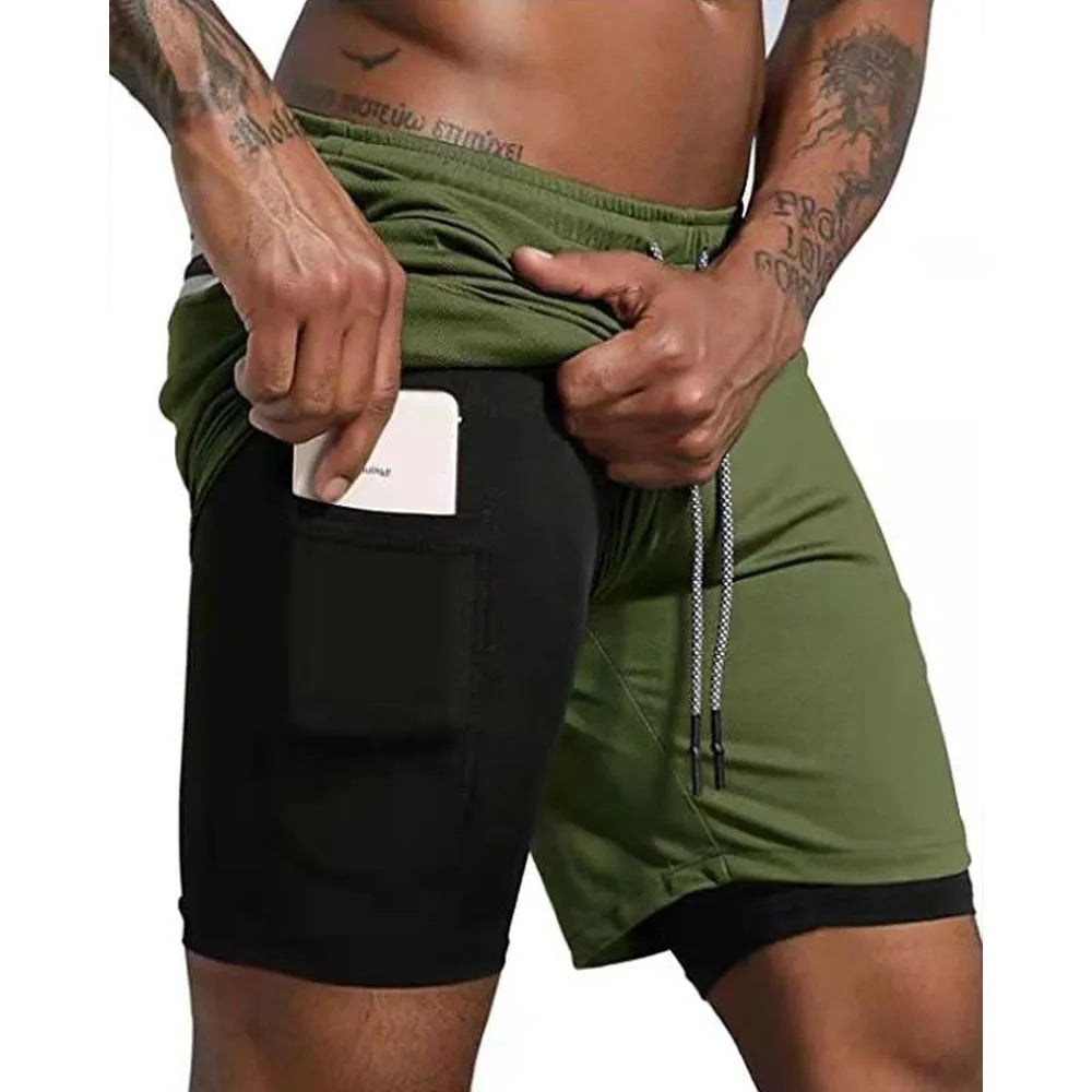 Men's 2-in-1 Running Shorts - Double Layer Athletic Gym Shorts for Training & Beach