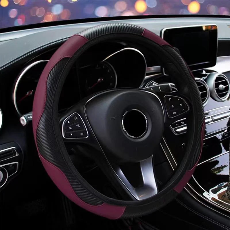 PU Leather Steering Wheel Cover - Breathable Anti-Slip (37-38cm)
