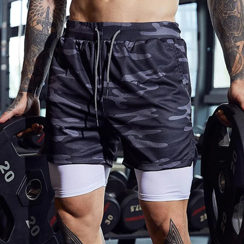 Men's 2-in-1 Running Shorts - Double Layer Athletic Gym Shorts for Training & Beach