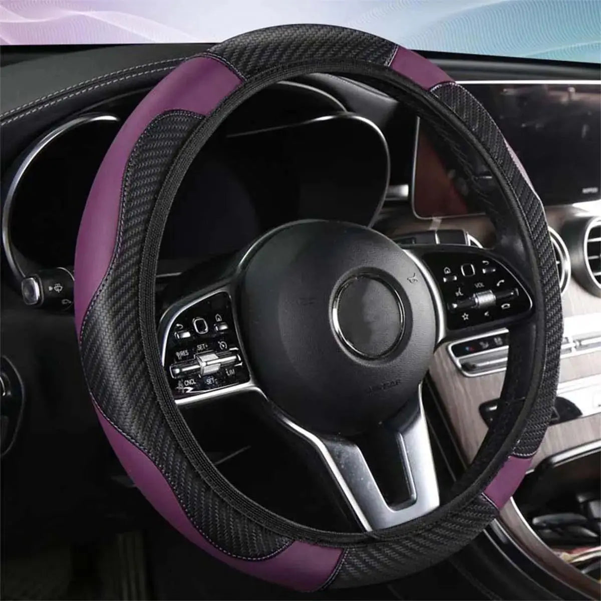 PU Leather Steering Wheel Cover - Breathable Anti-Slip (37-38cm)