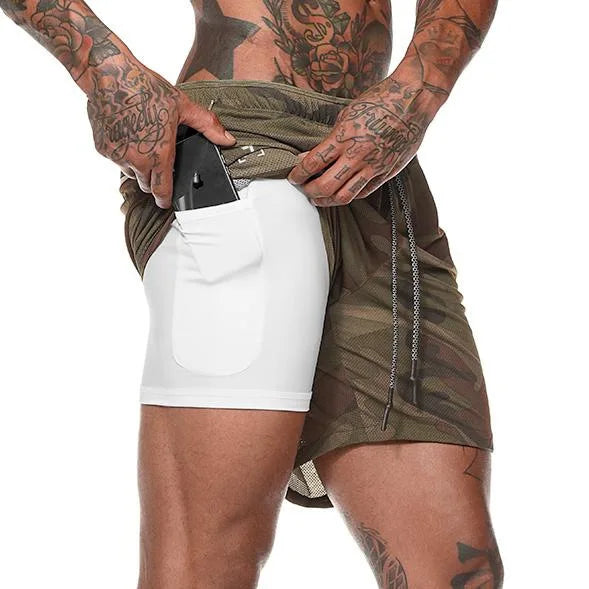 Men's 2-in-1 Running Shorts - Double Layer Athletic Gym Shorts for Training & Beach