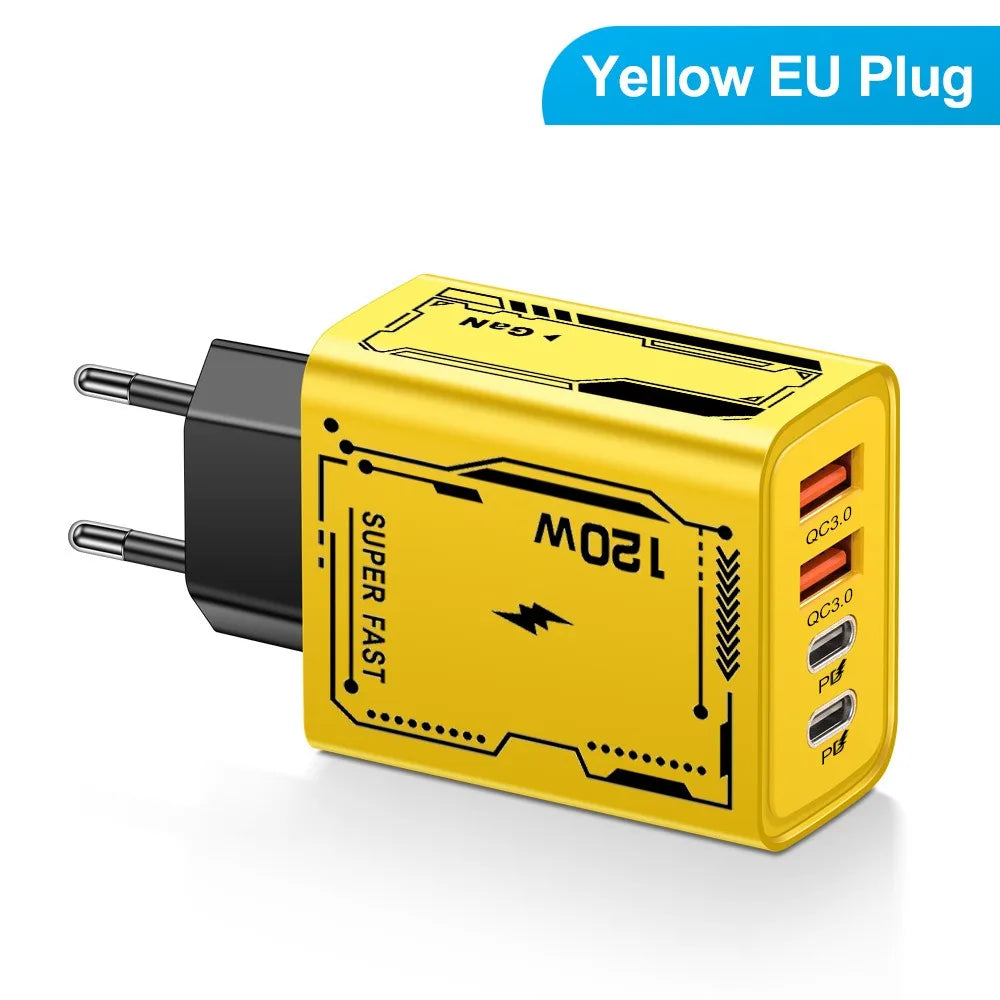 120W Total Fast Charging Quick Charger PD USB Type-C Wall Adapter for iPhone 16/15/14 Xiaomi Huawei Redmi Oneplus Phone Charger