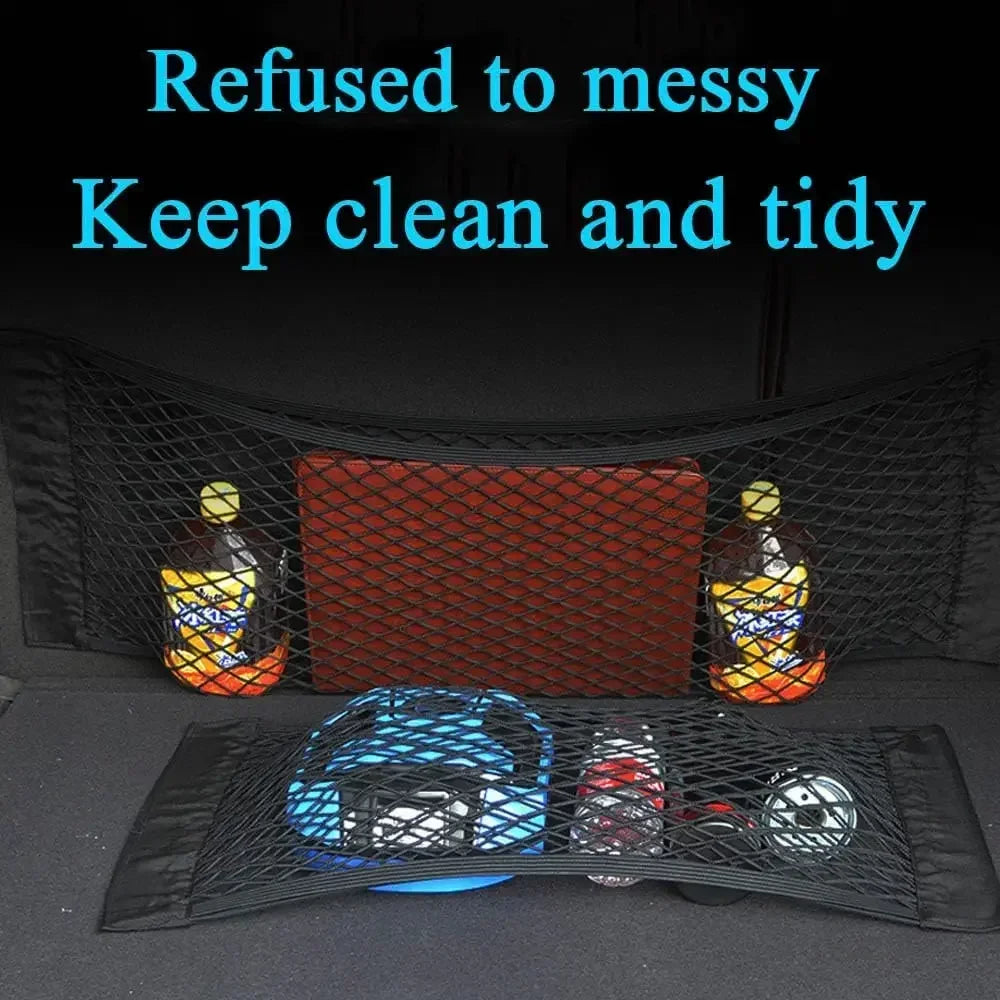Car Storage Net Stretchable Mesh Pocket Net Magic Elastic Sticker Universal Rear Mesh Trunk Seat Bag Pocket Cage Auto Organizer