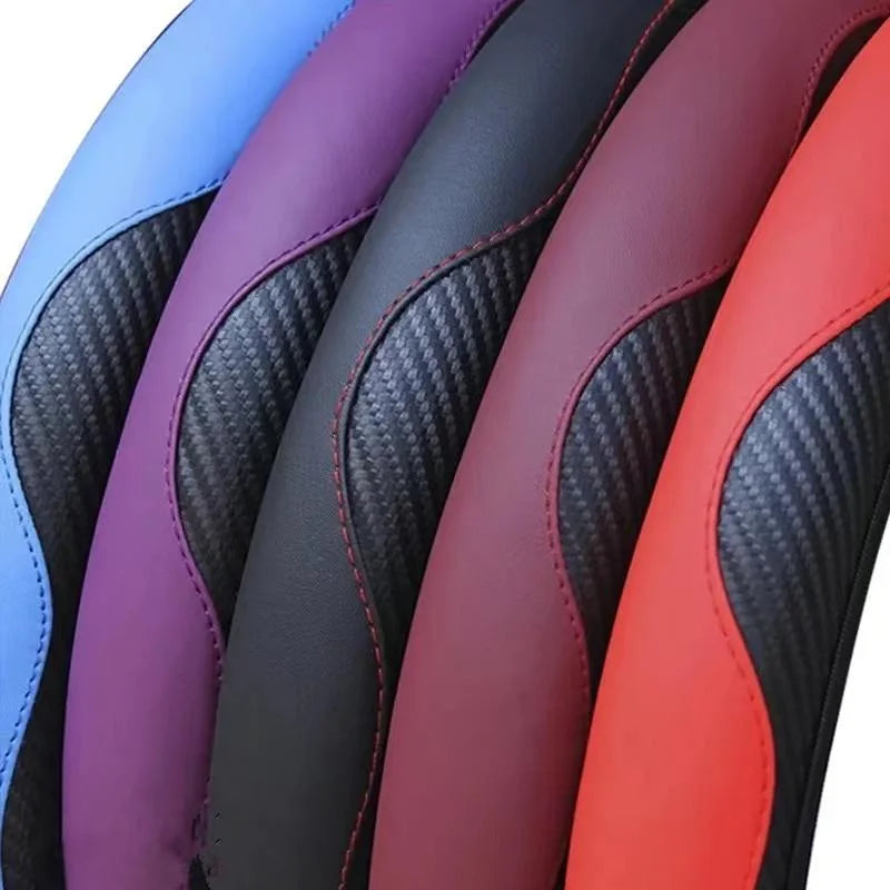 PU Leather Steering Wheel Cover - Breathable Anti-Slip (37-38cm)