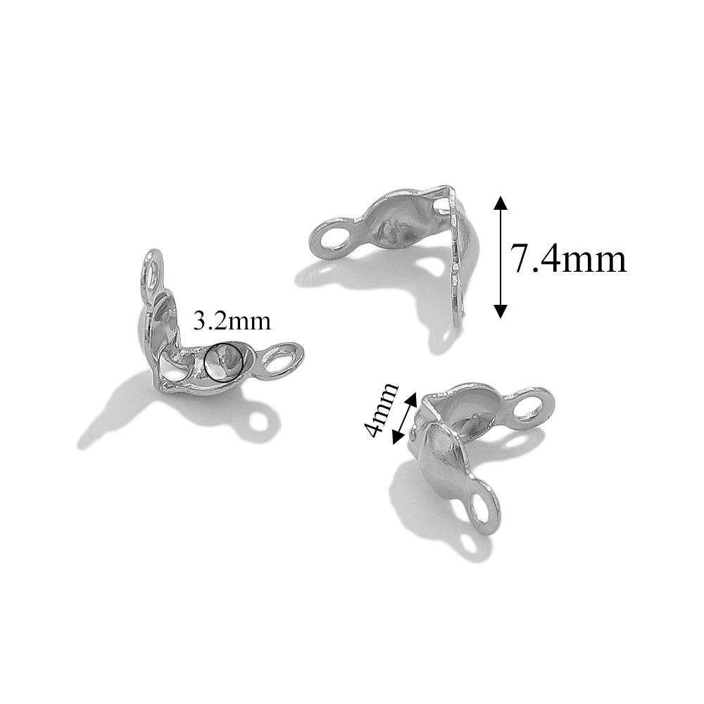 50pcs PVD Gold Plated Stainless Steel Connector Clasp Crimp End Beads For Bracelet Necklace Chains DIY End Caps Jewelry Findings