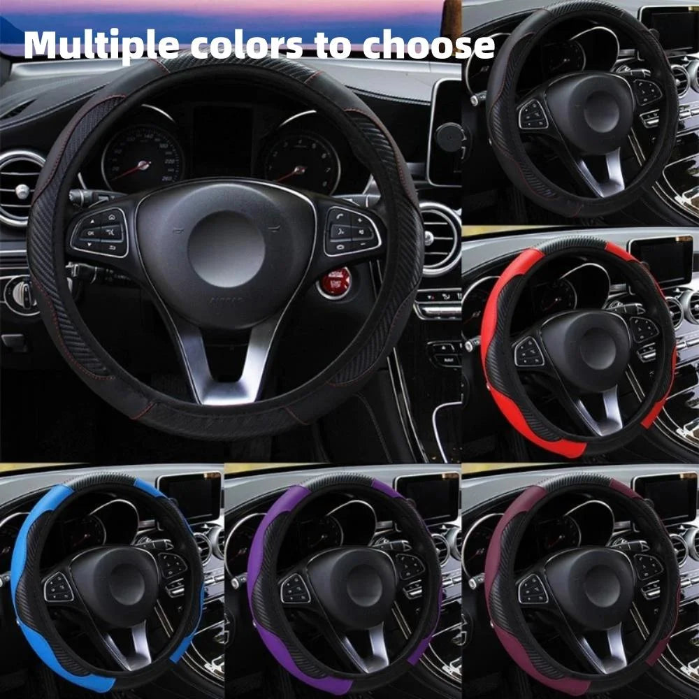 PU Leather Steering Wheel Cover - Breathable Anti-Slip (37-38cm)