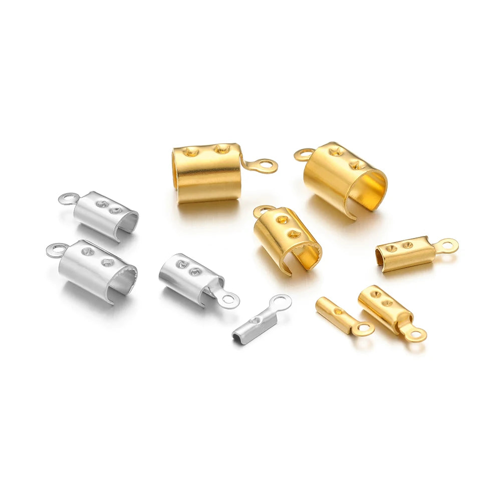 50pcs Stainless Steel High Quality Crimp End Beads Caps Leather Cord Clips for DIY Jewelry Making Necklace Connectors Supplies