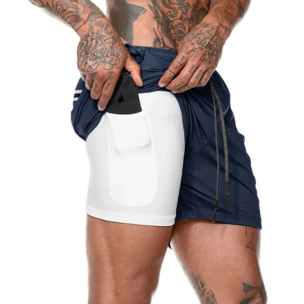 Men's 2-in-1 Running Shorts - Double Layer Athletic Gym Shorts for Training & Beach