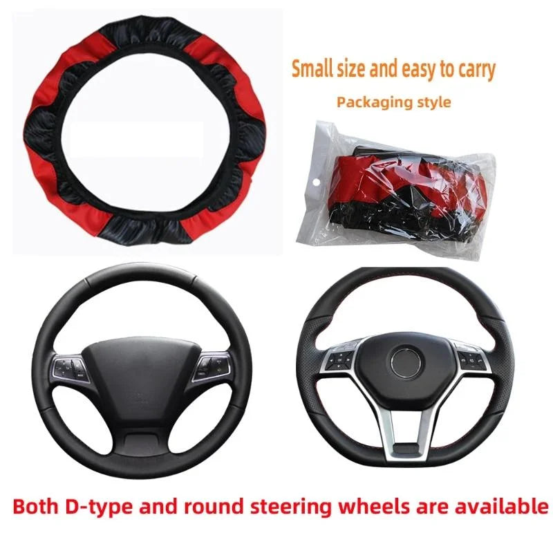 PU Leather Steering Wheel Cover - Breathable Anti-Slip (37-38cm)