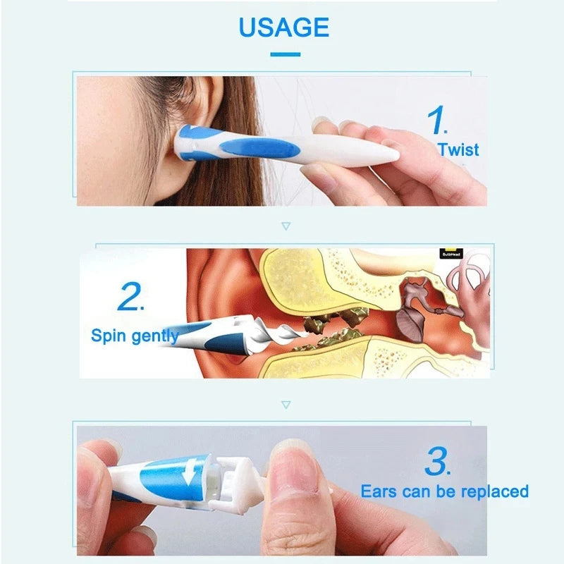 Ear Wax Remover Tool Spiral Ear Cleaner With Soft Silicone 16 Replacement Tips Simply To Grab Extract Earwax Ears Cleaning Care