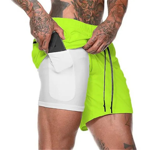 Men's 2-in-1 Running Shorts - Double Layer Athletic Gym Shorts for Training & Beach