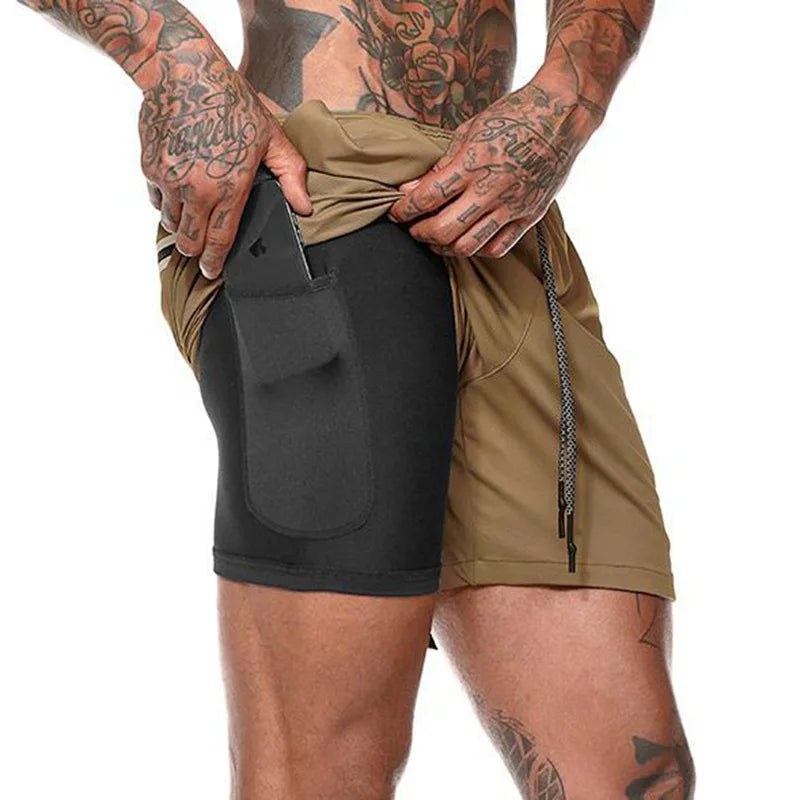 Men's 2-in-1 Running Shorts - Double Layer Athletic Gym Shorts for Training & Beach