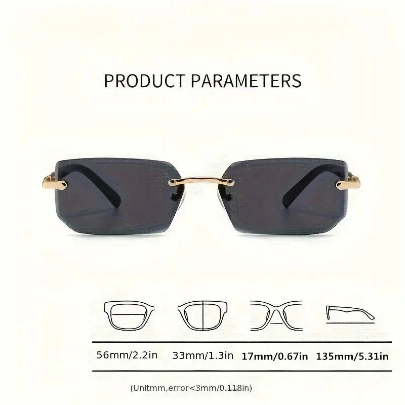 Rimless Rectangle Sunglasses - Trendy Small Square Shades for Women & Men