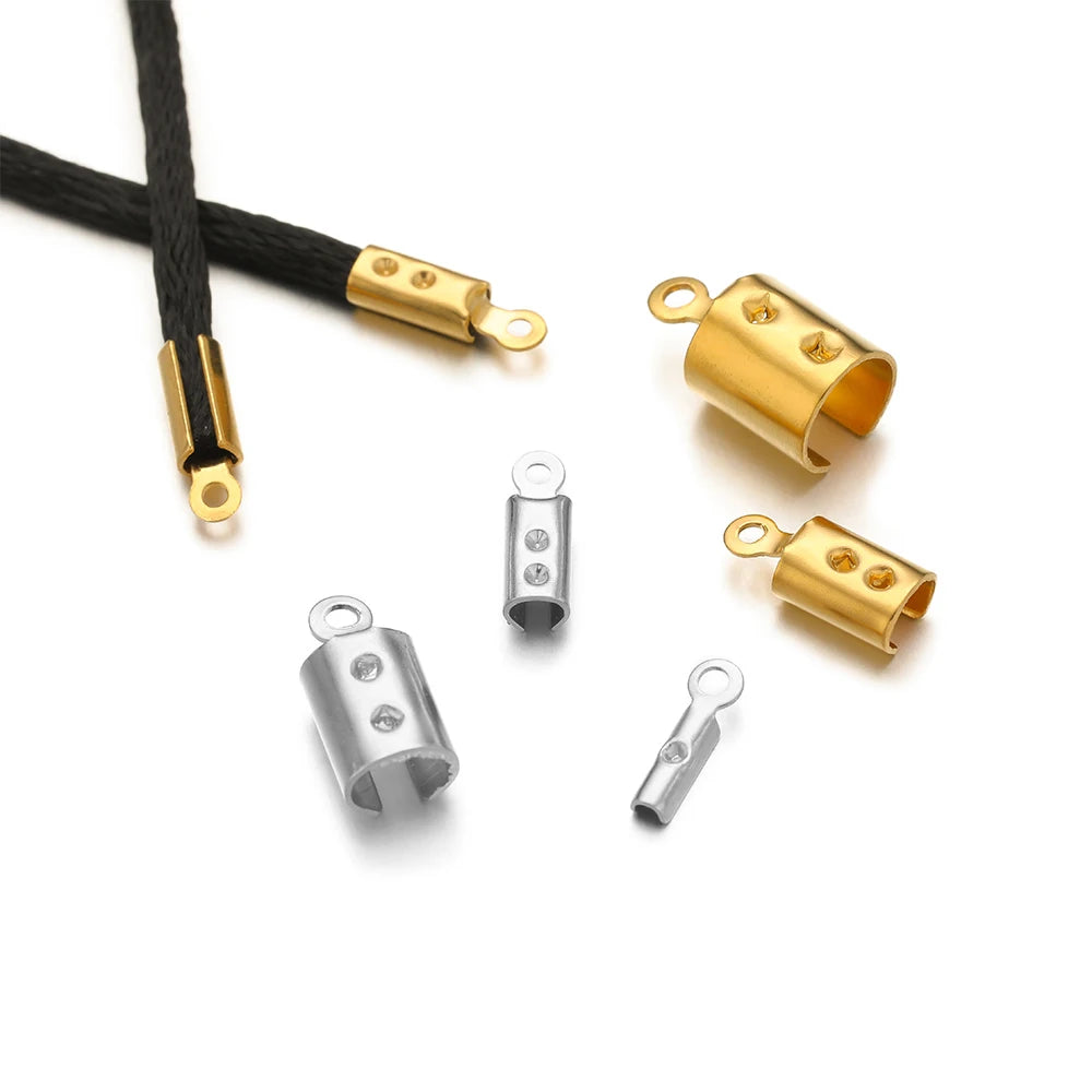 50pcs Stainless Steel High Quality Crimp End Beads Caps Leather Cord Clips for DIY Jewelry Making Necklace Connectors Supplies