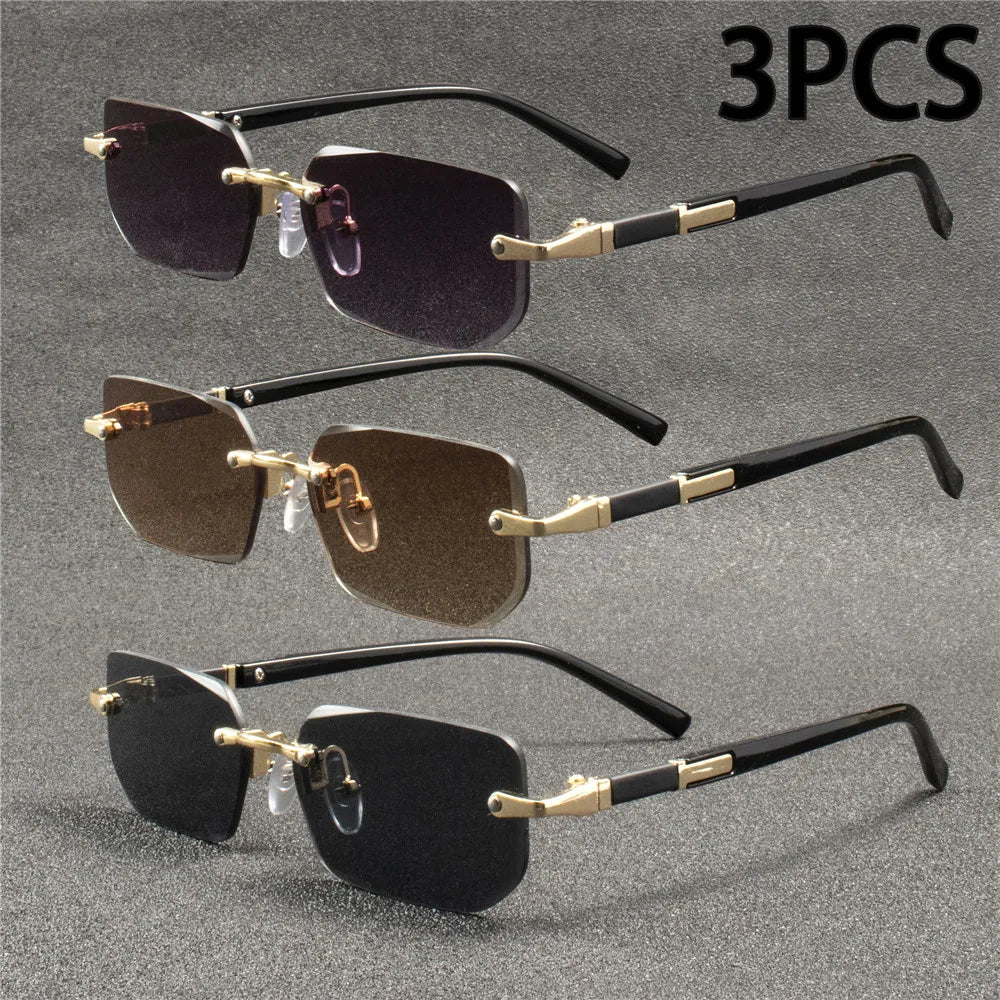 Rimless Rectangle Sunglasses - Trendy Small Square Shades for Women & Men