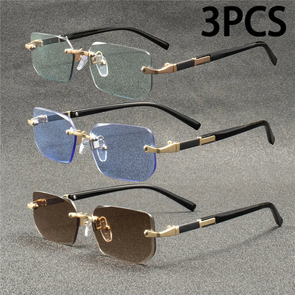 Rimless Rectangle Sunglasses - Trendy Small Square Shades for Women & Men