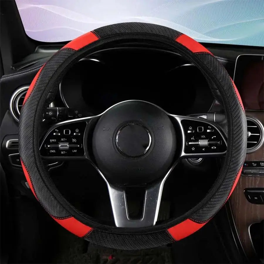 PU Leather Steering Wheel Cover - Breathable Anti-Slip (37-38cm)