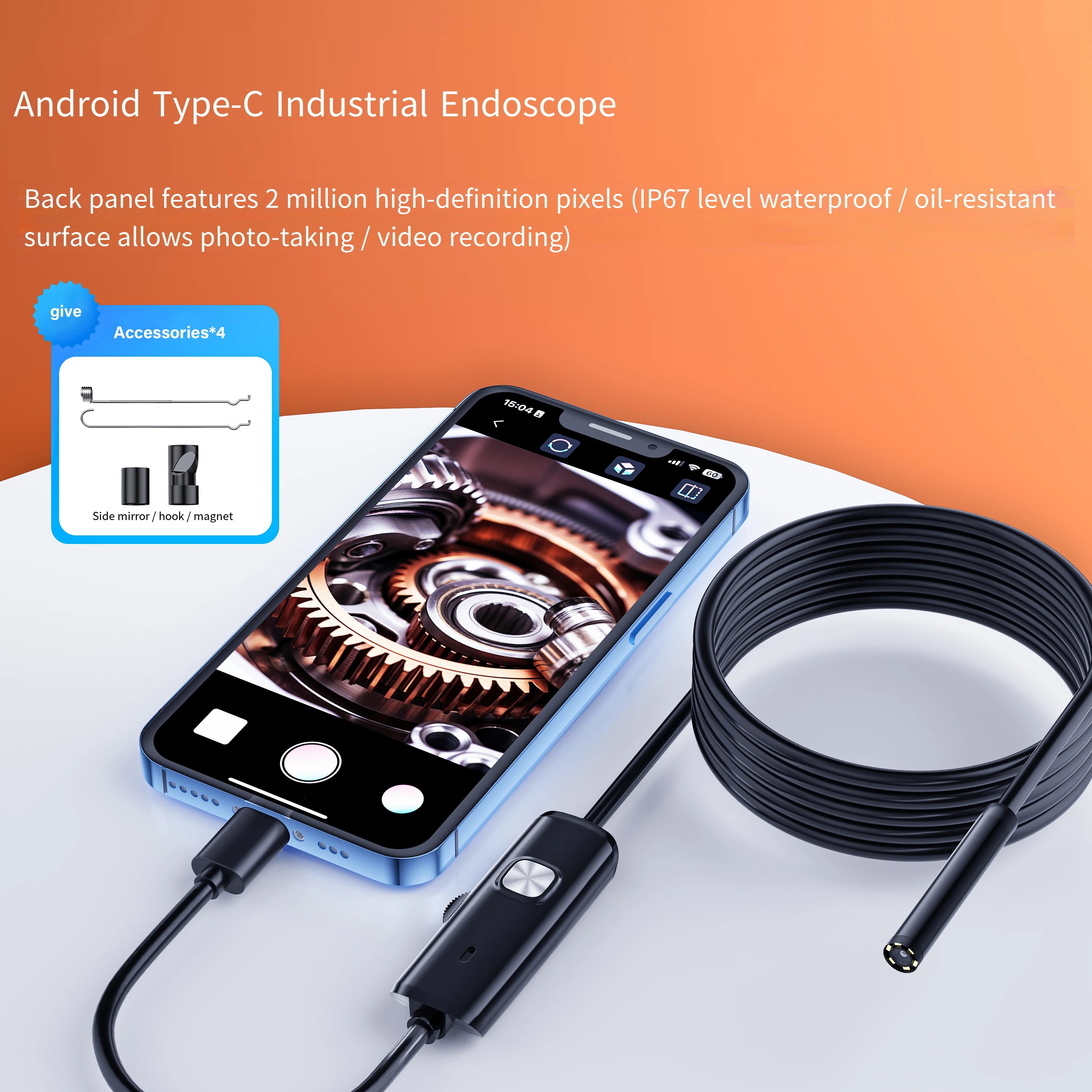 7.0MM TYPE-C Endoscope Camera IP67 Waterproof 6 LEDs Adjustable USB Android Flexible Inspection Borescope Cameras for Phone PC