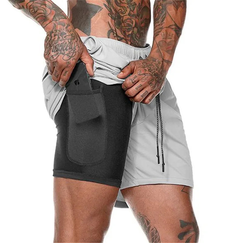 Men's 2-in-1 Running Shorts - Double Layer Athletic Gym Shorts for Training & Beach