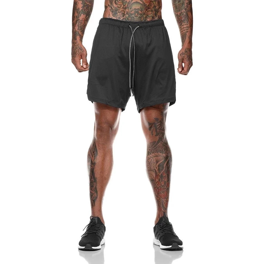 Men's 2-in-1 Running Shorts - Double Layer Athletic Gym Shorts for Training & Beach