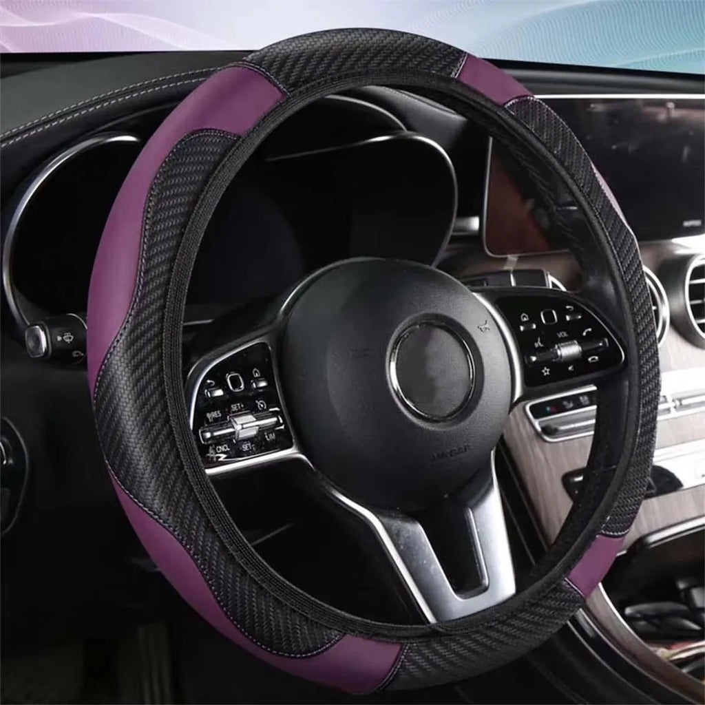 PU Leather Steering Wheel Cover - Breathable Anti-Slip (37-38cm)