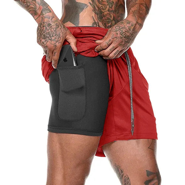 Men's 2-in-1 Running Shorts - Double Layer Athletic Gym Shorts for Training & Beach