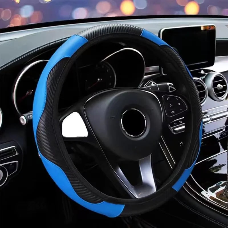 PU Leather Steering Wheel Cover - Breathable Anti-Slip (37-38cm)