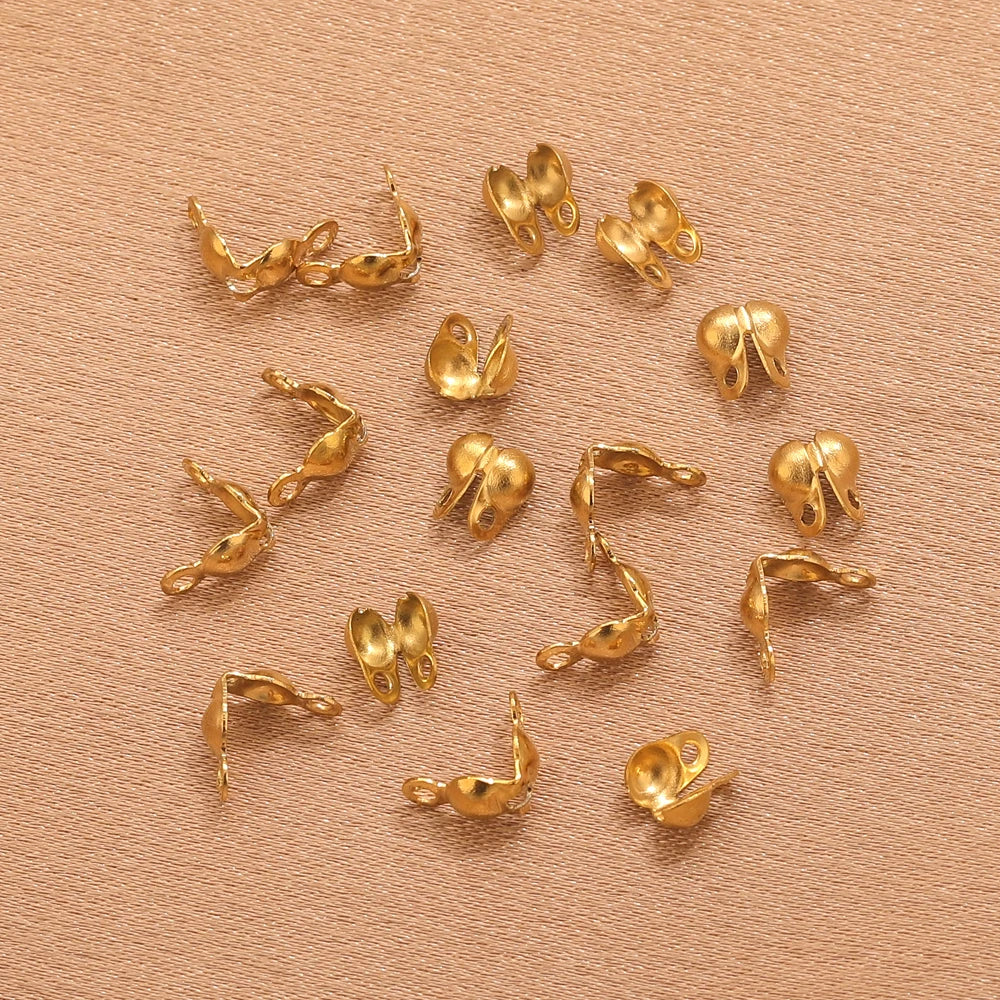 50pcs PVD Gold Plated Stainless Steel Connector Clasp Crimp End Beads For Bracelet Necklace Chains DIY End Caps Jewelry Findings