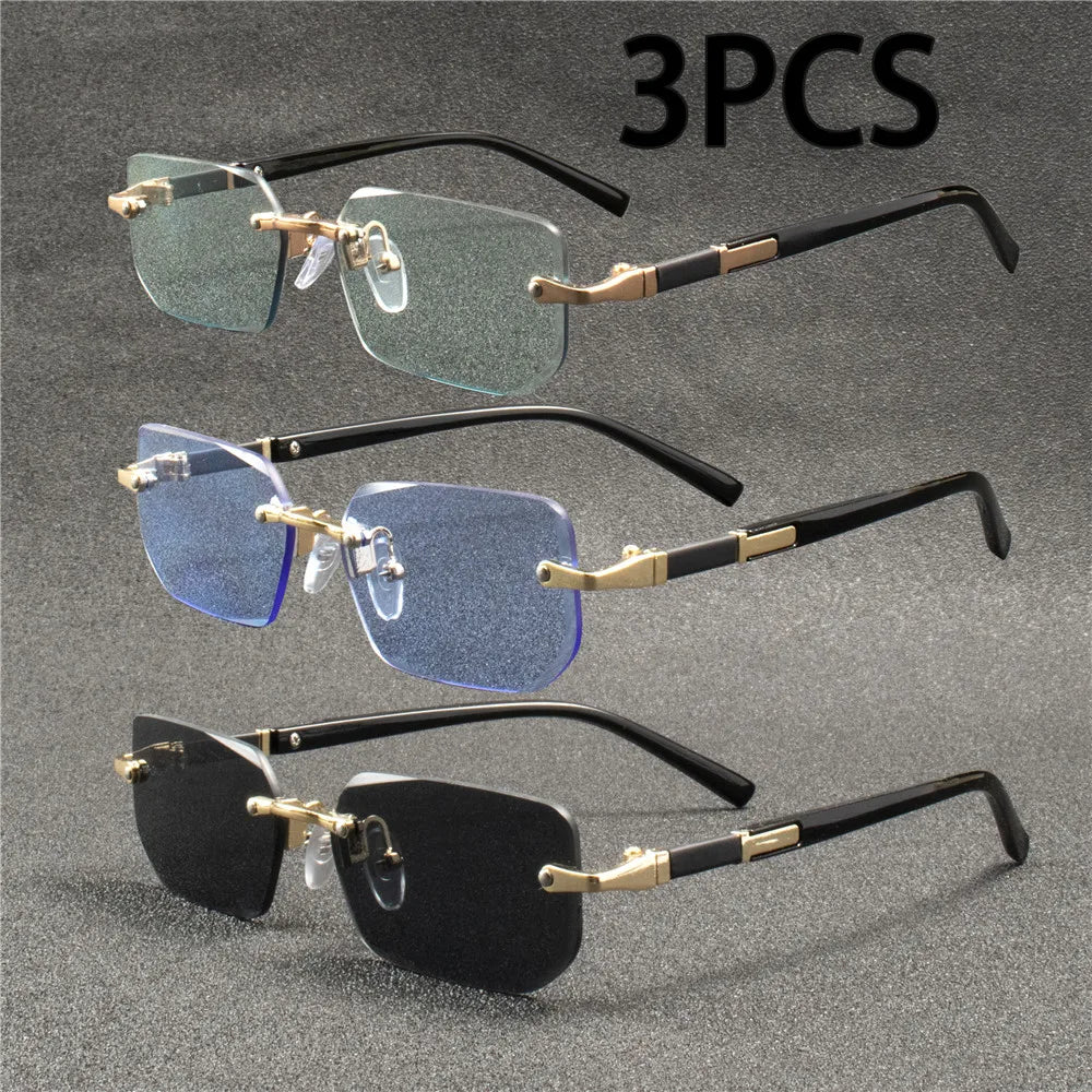 Rimless Rectangle Sunglasses - Trendy Small Square Shades for Women & Men