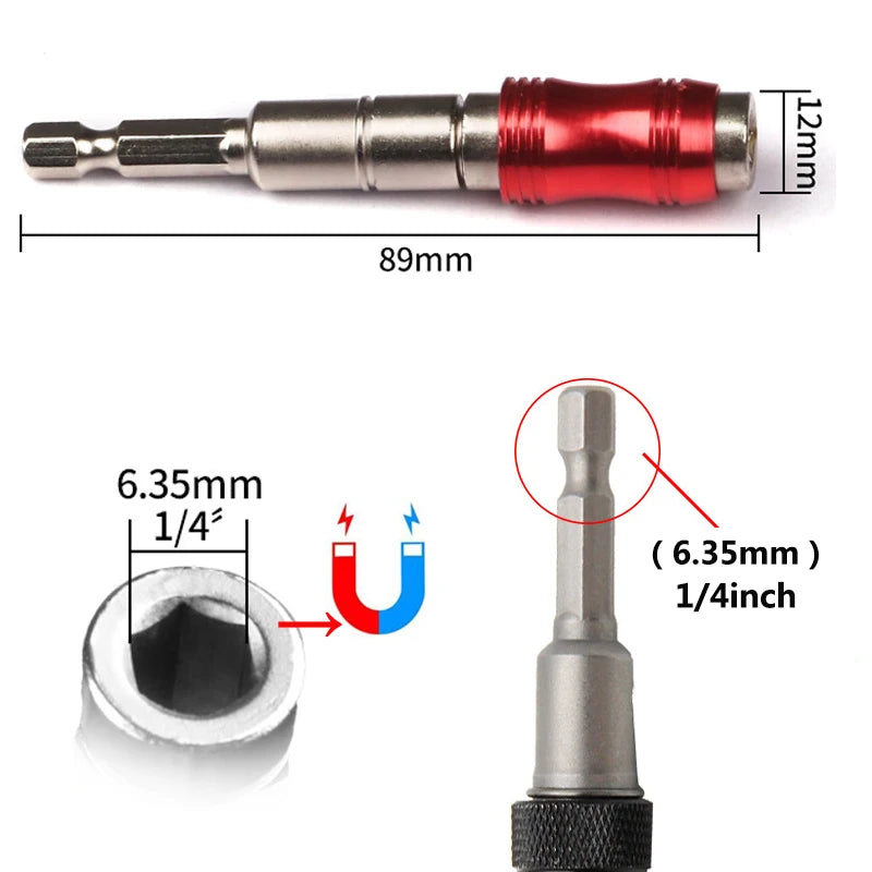 1/4" Hex Magnetic Screwdriver Bit Set - Extension Rod & Quick Change Holder