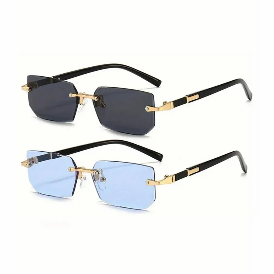 Rimless Rectangle Sunglasses - Trendy Small Square Shades for Women & Men