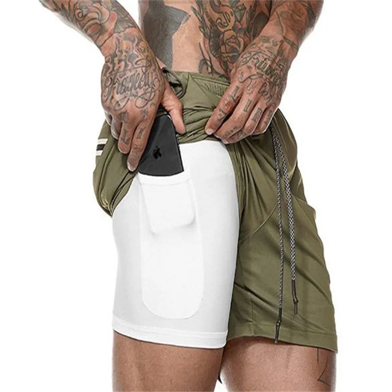 Men's 2-in-1 Running Shorts - Double Layer Athletic Gym Shorts for Training & Beach