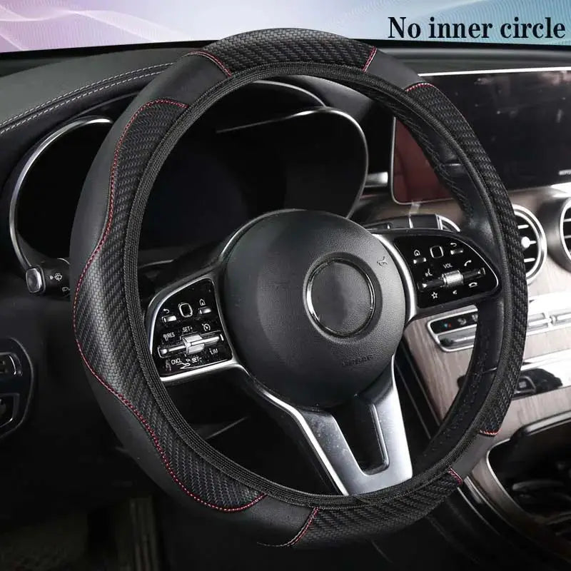 PU Leather Steering Wheel Cover - Breathable Anti-Slip (37-38cm)