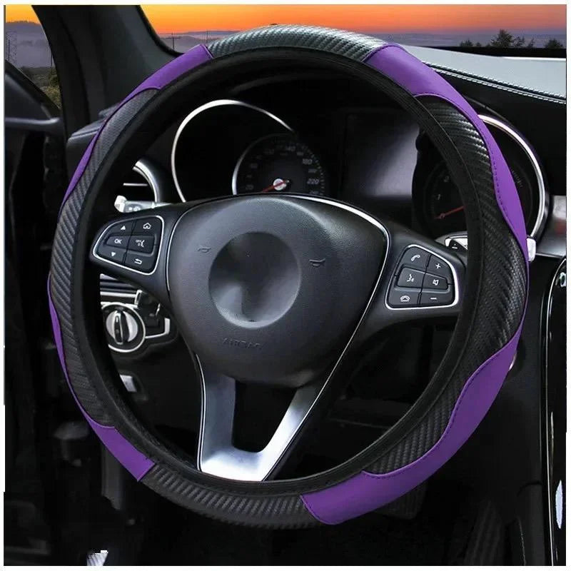 PU Leather Steering Wheel Cover - Breathable Anti-Slip (37-38cm)