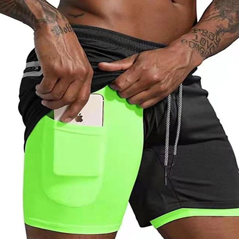 Men's 2-in-1 Running Shorts - Double Layer Athletic Gym Shorts for Training & Beach